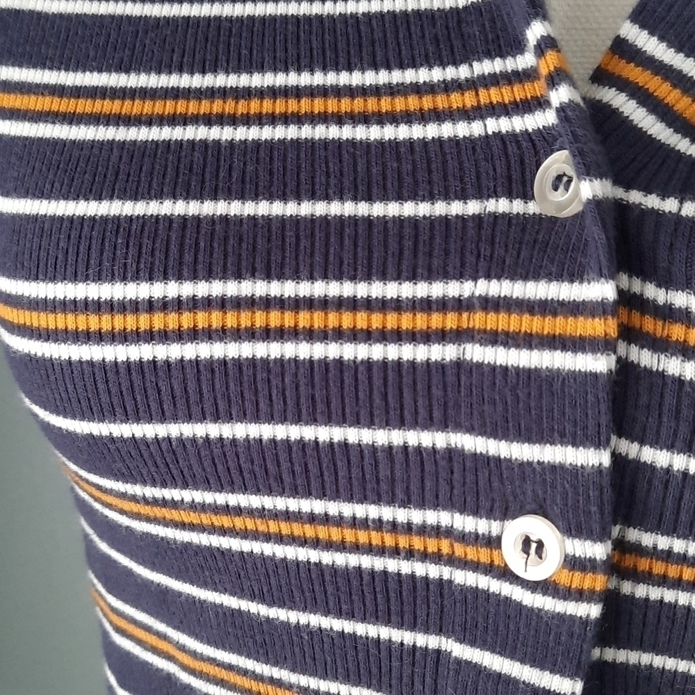 Vintage Y2k Ribbed Striped Button Front Crop Top - Picture 4 of 5